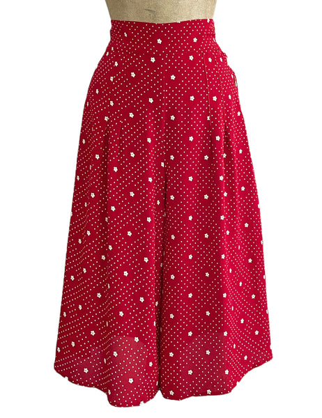 Red Floral Dot High Waisted Wide Leg Retro Culottes