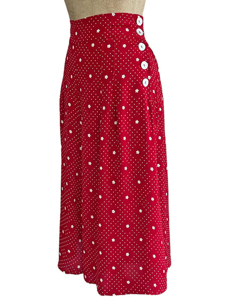 Red Floral Dot High Waisted Wide Leg Retro Culottes