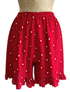 FINAL SALE - Red Floral Dot Retro Ruffle Hem Shorts