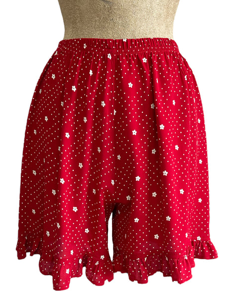 FINAL SALE - Red Floral Dot Retro Ruffle Hem Shorts