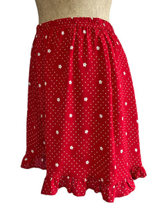 FINAL SALE - Red Floral Dot Retro Ruffle Hem Shorts