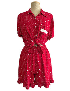 FINAL SALE - Red Floral Dot Retro Ruffle Hem Shorts