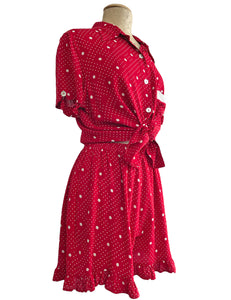 FINAL SALE - Red Floral Dot Retro Ruffle Hem Shorts