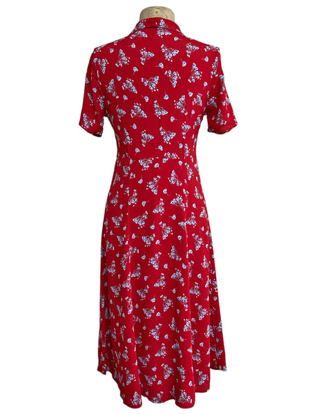 Red & Blue Floral 1940s Style Vintage Day Dress