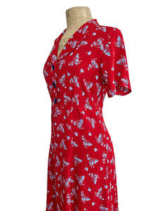 Red & Blue Floral 1940s Style Vintage Day Dress