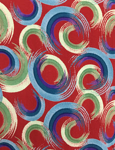 Red Colorful Swirls Mandarin Collar Button Up Tea Timer Top