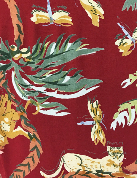 Red Jungle Print Short Sleeve Tea Length Vintage Day Dress - FINAL SALE