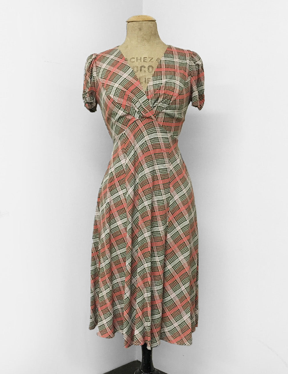 Peach & Green Plaid Vintage Inspired Rita Dress