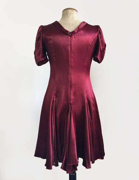 Ruby Red Satin 1930s Venice Beach Balboa Swing Dress