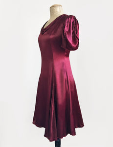 Ruby Red Satin 1930s Venice Beach Balboa Swing Dress