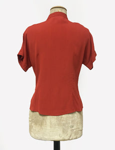 Rust Red 1940s Style Amanda Tie Blouse