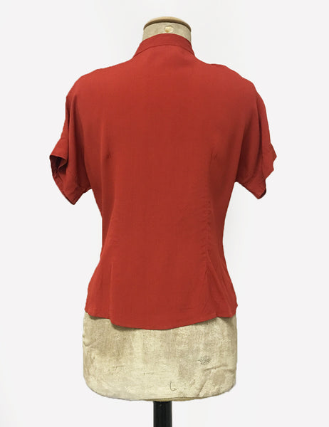Rust Red 1940s Style Amanda Tie Blouse