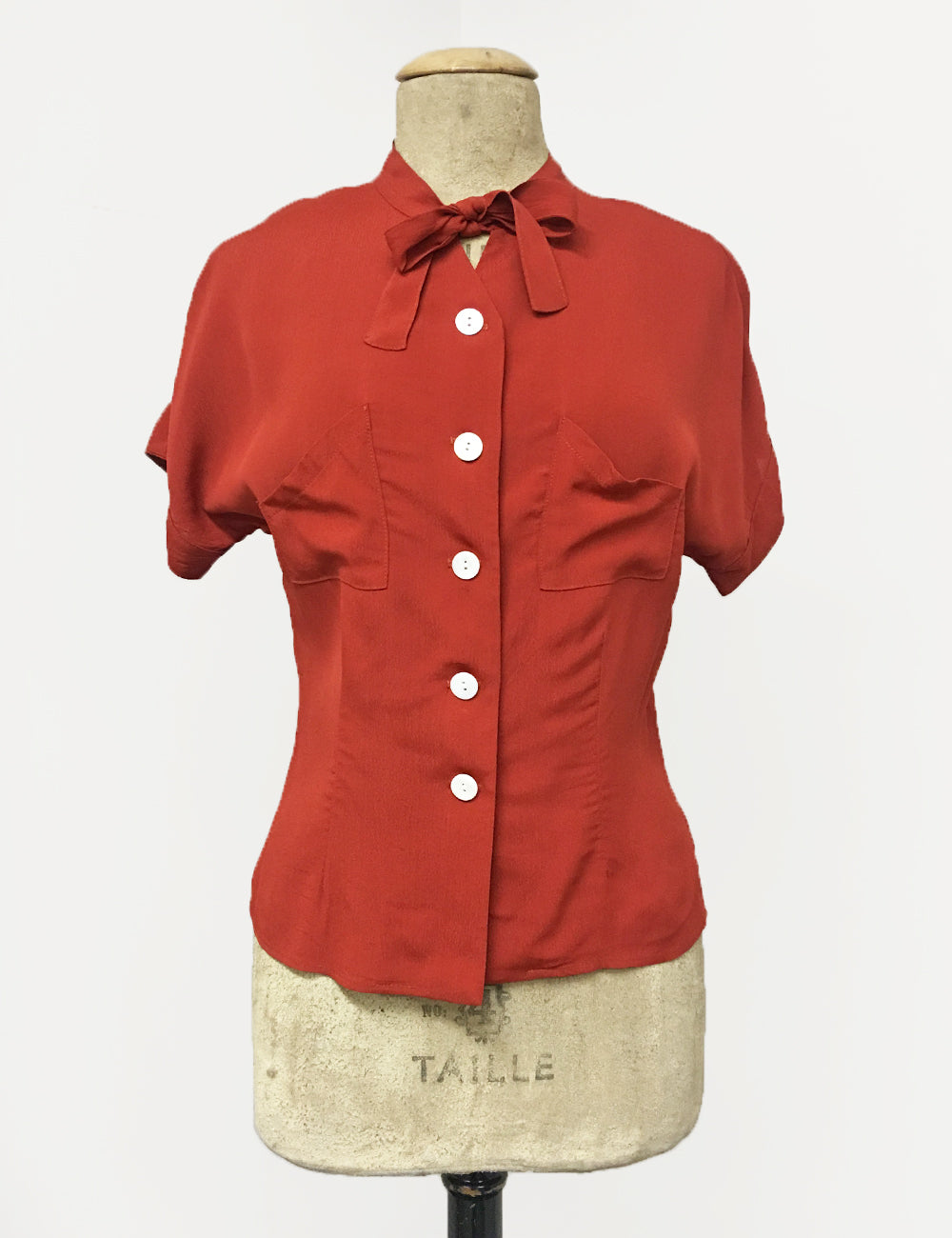Rust Red 1940s Style Amanda Tie Blouse