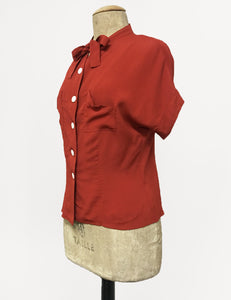 Rust Red 1940s Style Amanda Tie Blouse
