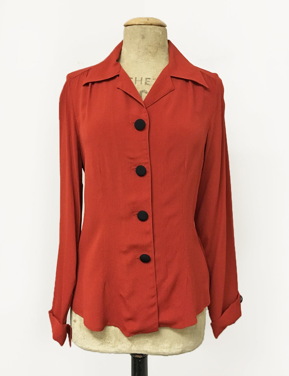 Rust Red 1940s Style Button Up Hepburn Blouse