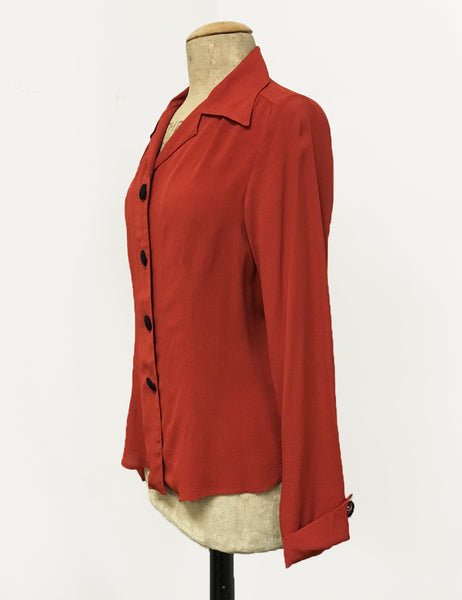 Rust Red 1940s Style Button Up Hepburn Blouse