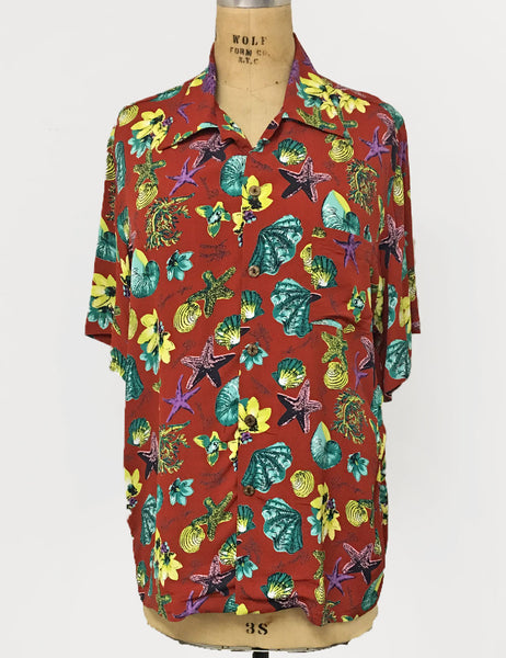 Doris Mayday for Loco Lindo - Rust Red Star of the Sea Men's Sonny Button Up Shirt
