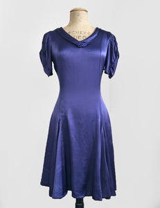 Slate Blue Satin 1930s Venice Beach Balboa Swing Dress