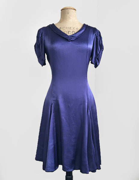 Slate Blue Satin 1930s Venice Beach Balboa Swing Dress