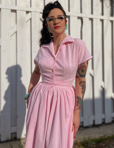 FINAL SALE - Scout for Loco Lindo 1940s Style Pink Seersucker Willow Dress