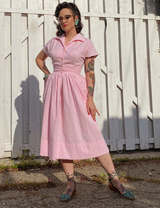 FINAL SALE - Scout for Loco Lindo 1940s Style Pink Seersucker Willow Dress
