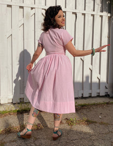 FINAL SALE - Scout for Loco Lindo 1940s Style Pink Seersucker Willow Dress