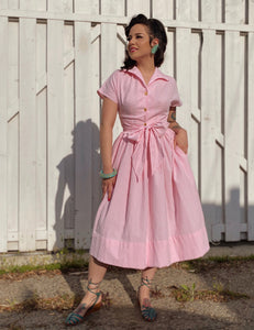 FINAL SALE - Scout for Loco Lindo 1940s Style Pink Seersucker Willow Dress