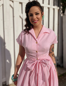 FINAL SALE - Scout for Loco Lindo 1940s Style Pink Seersucker Willow Dress
