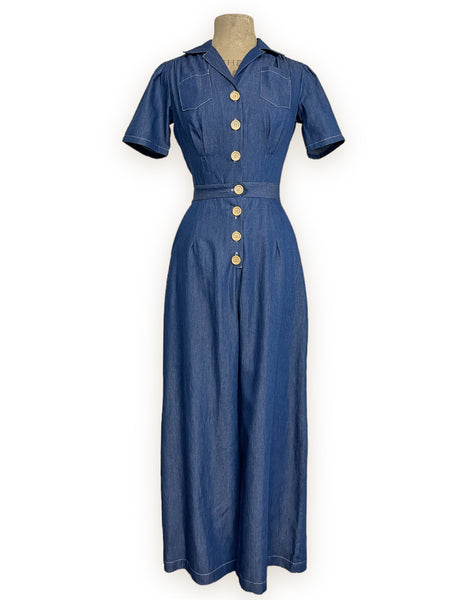 PREORDER - Scout for Loco Lindo Denim Blue Chambray 1940s Pacific Coveralls