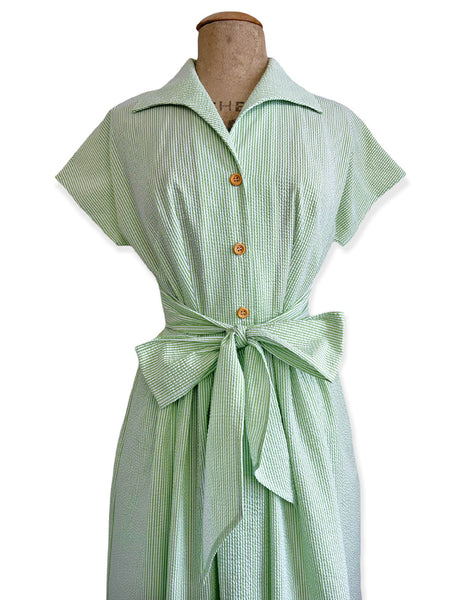 Scout for Loco Lindo 1940s Style Lime Green Seersucker Willow Dress