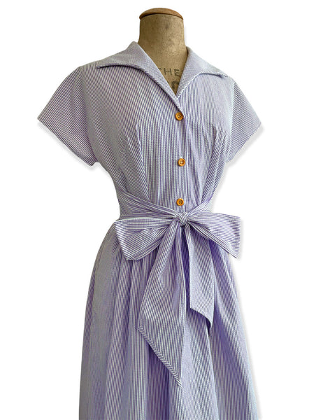 Scout for Loco Lindo 1940s Style Grape Seersucker Willow Dress
