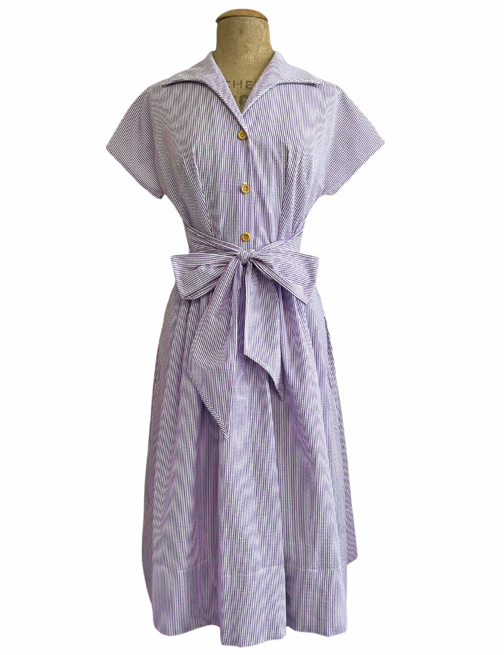 Scout for Loco Lindo 1940s Style Grape Seersucker Willow Dress