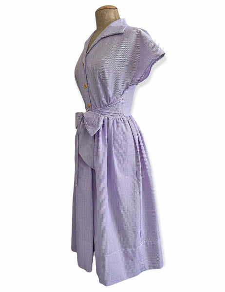 Scout for Loco Lindo 1940s Style Grape Seersucker Willow Dress