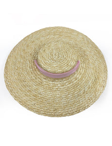 Pink Seersucker Vintage Style Woven Large Brim Straw Hat