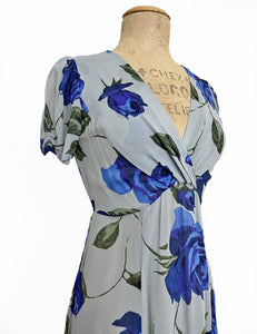 Sheer Blue Floral Vintage Inspired Knee Length Rita Dress