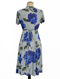 FINAL SALE - Sheer Blue Floral Vintage Inspired Knee Length Rita Dress