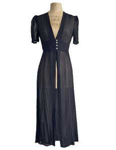 Sheer Black 1930s Long Peignoir Harlow Robe