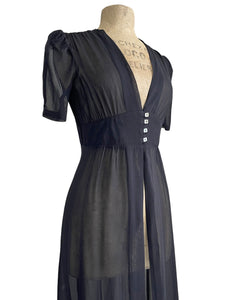 Sheer Black 1930s Long Peignoir Harlow Robe