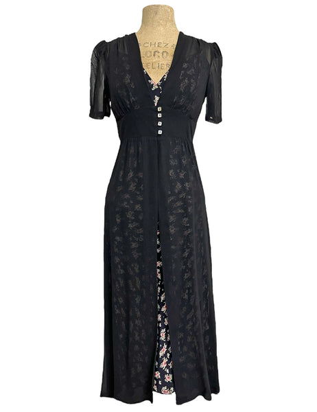 Sheer Black 1930s Long Peignoir Harlow Robe
