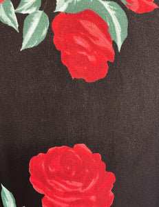 FINAL SALE - Sheer Romance Black & Red Rose 1940s Sleeved Vintage Day Dress