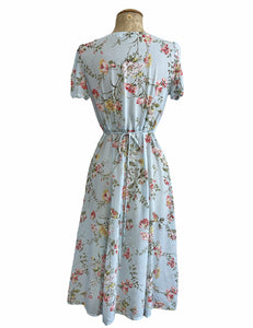 Sheer Pale Blue Floral Retro Rita Knee Length Dress