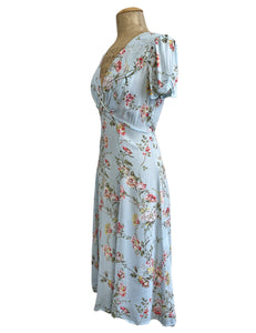 Sheer Pale Blue Floral Retro Rita Knee Length Dress