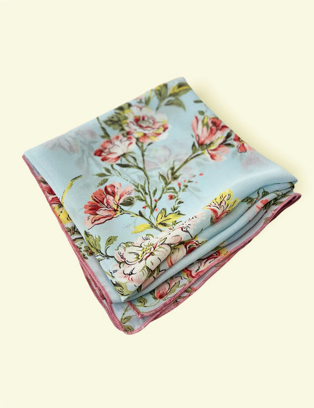 Pink & Blue Floral Large Chiffon Sheer Square Hair & Neck Scarf