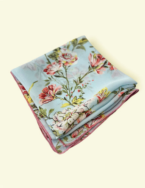 Pink & Blue Floral Large Chiffon Sheer Square Hair & Neck Scarf