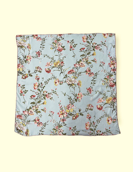 Pink & Blue Floral Large Chiffon Sheer Square Hair & Neck Scarf