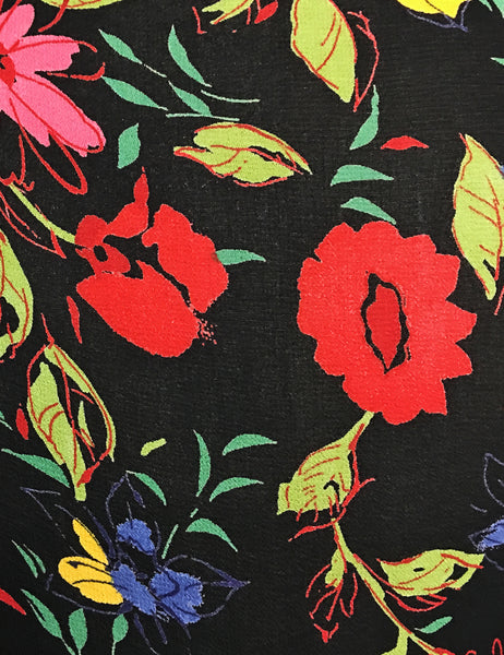 Sheer Black & Colorful Floral Balloon Sleeve Babaloo Crop Wrap Top
