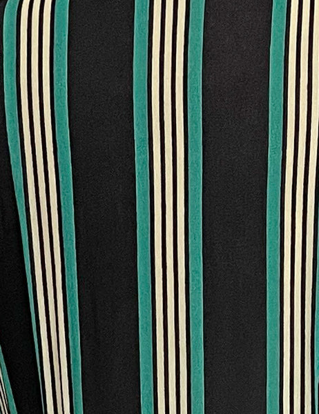 Sheer Black & Green Stripe 1940s Vintage Inpsired Day Dress