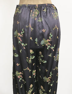 Stone Grey Printed Satin 1930s Style High Waisted Palazzo Pants