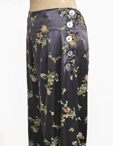 Stone Grey Printed Satin 1930s Style High Waisted Palazzo Pants