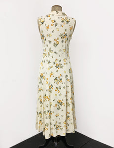 Ivory & Yellow Lemon Print Sleeveless Tea Length Vintage Day Dress